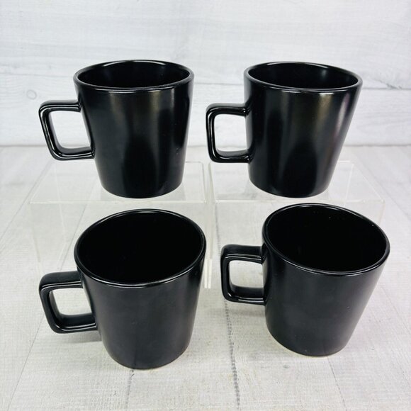 Stone + Lain CELINA Matte Black Modern Coupe 12oz Stoneware Cups Mugs Set of 4 - Picture 5 of 16